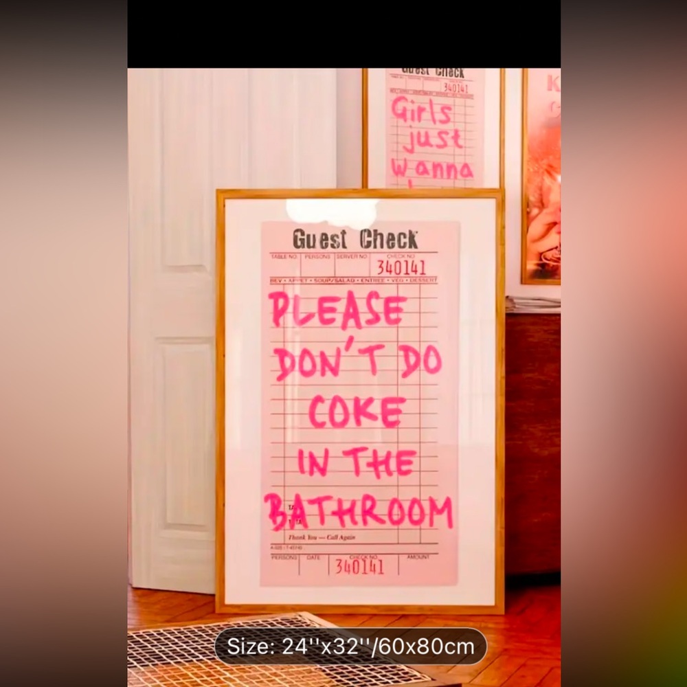 Pink and White Guest Check Art Print canvas wall art poster (no frame)